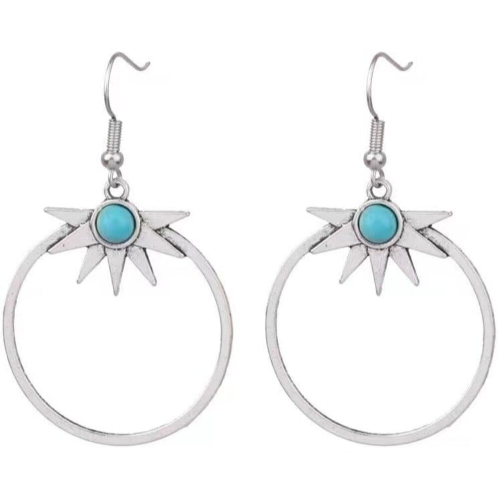 Sun Bell Turquoise Circle Shaped Vintage Long Summer Earring for Women Jewelry